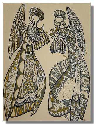 Religious Art - Angels BlueBrown.