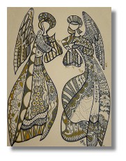 Religious Art - Angels Blue Brown Thumbnail.